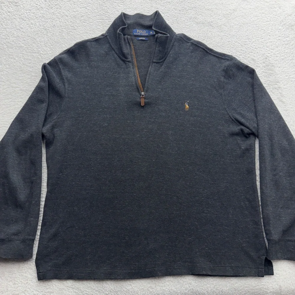 Polo‎ Ralph Lauren Mens XL Estate Rib Quarter Zip Pullover Charcoal Gray Heather
